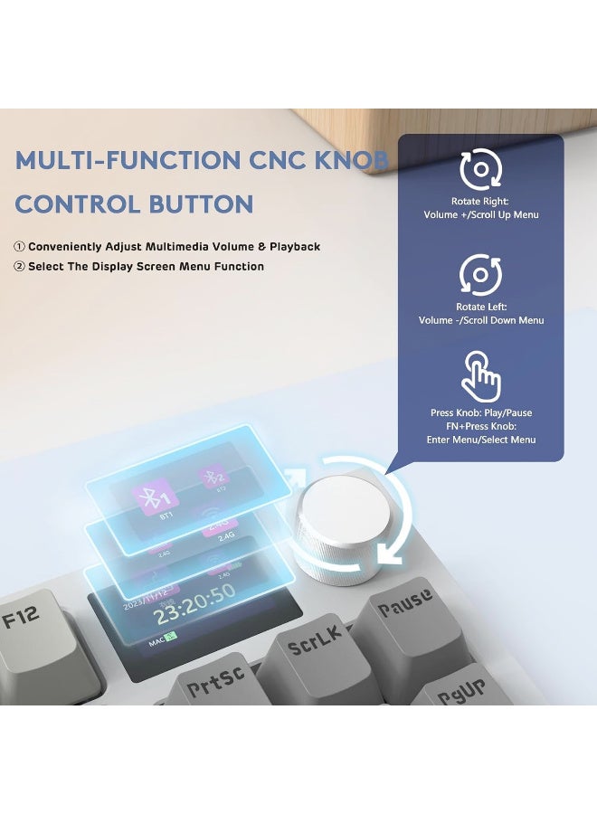 هجوم القرش RK86 RGB 75% Wireless Gasket Mechanical Keyboard,Triple Mode Bluetooth5.0/2.4G/USB-C 82 Keys Hot Swappable Gaming Keyboard 4000 mAH Battery w/Knob & 1.2'' HD OLED Display,Linear Switches - Image 2