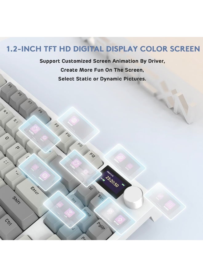 هجوم القرش RK86 RGB 75% Wireless Gasket Mechanical Keyboard,Triple Mode Bluetooth5.0/2.4G/USB-C 82 Keys Hot Swappable Gaming Keyboard 4000 mAH Battery w/Knob & 1.2'' HD OLED Display,Linear Switches - Image 3