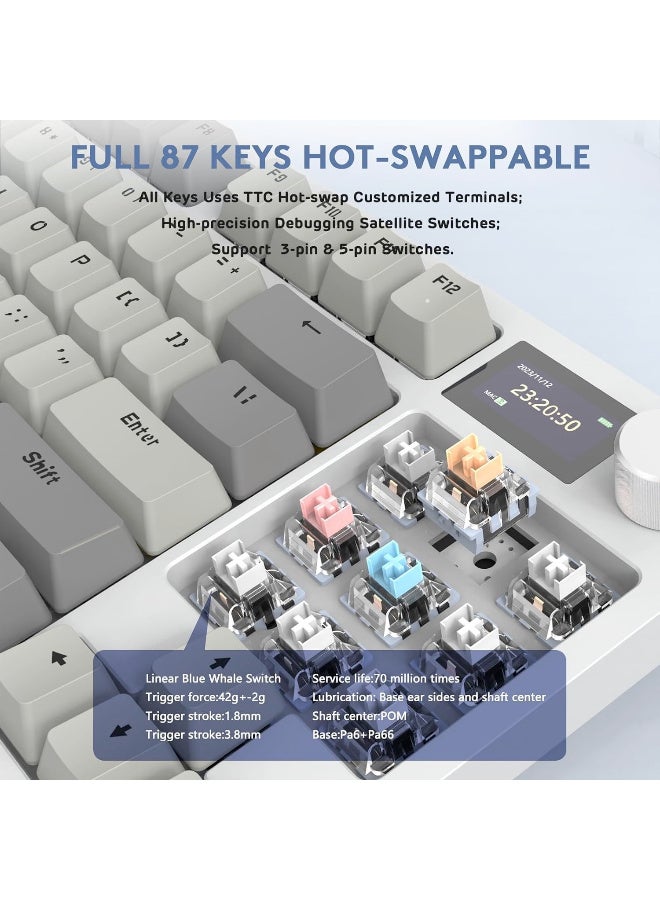 هجوم القرش RK86 RGB 75% Wireless Gasket Mechanical Keyboard,Triple Mode Bluetooth5.0/2.4G/USB-C 82 Keys Hot Swappable Gaming Keyboard 4000 mAH Battery w/Knob & 1.2'' HD OLED Display,Linear Switches - Image 4