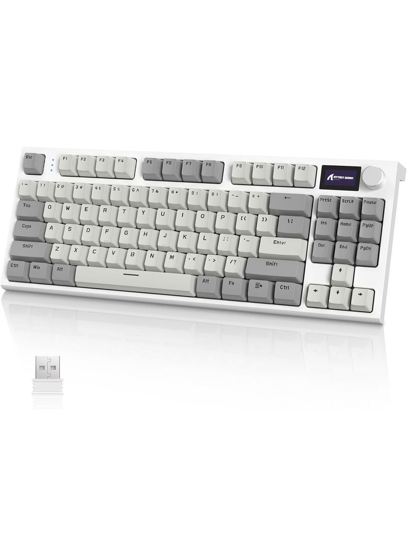 هجوم القرش RK86 RGB 75% Wireless Gasket Mechanical Keyboard,Triple Mode Bluetooth5.0/2.4G/USB-C 82 Keys Hot Swappable Gaming Keyboard 4000 mAH Battery w/Knob & 1.2'' HD OLED Display,Linear Switches - Image 1