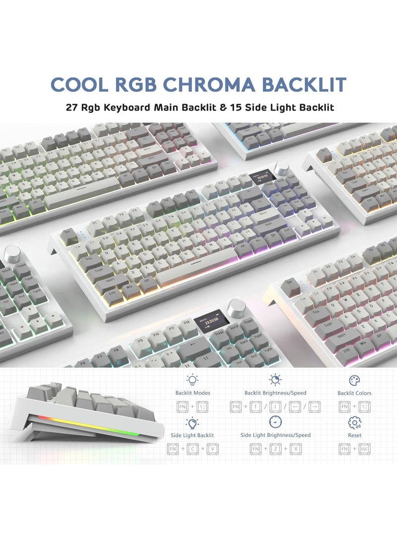 هجوم القرش RK86 RGB 75% Wireless Gasket Mechanical Keyboard,Triple Mode Bluetooth5.0/2.4G/USB-C 82 Keys Hot Swappable Gaming Keyboard 4000 mAH Battery w/Knob & 1.2'' HD OLED Display,Linear Switches - Image 5