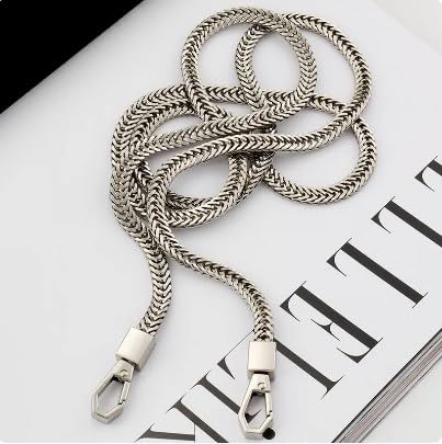 Tia Premium Purse Shoulder Bag Chain Strap Handle, Handbag Purse Chain Replacement, Purse, Clutch Making, Decoration & DIY (Silver Premium Flat Chain with Heavy Hexa Hook-120Cm-1 Pc) - Image 4