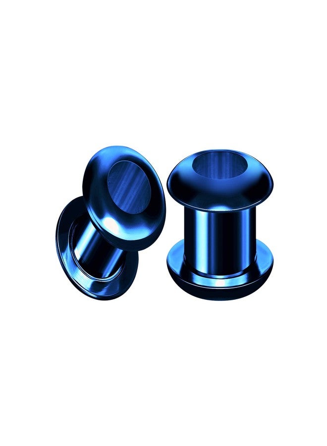 BIG GAUGES Pair of Surgical Steel 0g Gauge 8mm Dark Blue Anodized Screw Flesh Tunnels Piercing Stretcher Ear Plugs Earring Lobe BG11543 - Image 1
