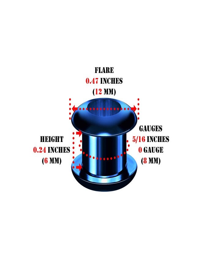 BIG GAUGES Pair of Surgical Steel 0g Gauge 8mm Dark Blue Anodized Screw Flesh Tunnels Piercing Stretcher Ear Plugs Earring Lobe BG11543 - Image 2