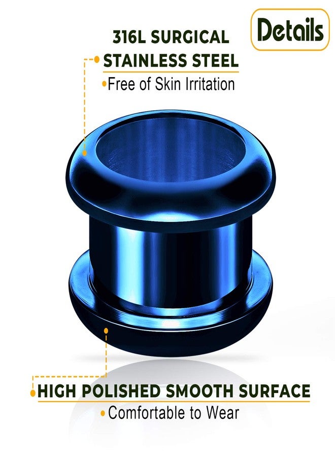 BIG GAUGES Pair of Surgical Steel 0g Gauge 8mm Dark Blue Anodized Screw Flesh Tunnels Piercing Stretcher Ear Plugs Earring Lobe BG11543 - Image 3