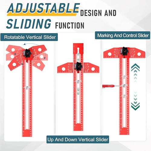 ETCYAOXIN Woodworking Scriber Marking Line Ruler，Adjustable Aluminum Alloy Sliding T-Square Ruler，Precision Line Drawing with Angle Adjustment, Tool for Engineering, Architecture ，Design Drawing - Image 2