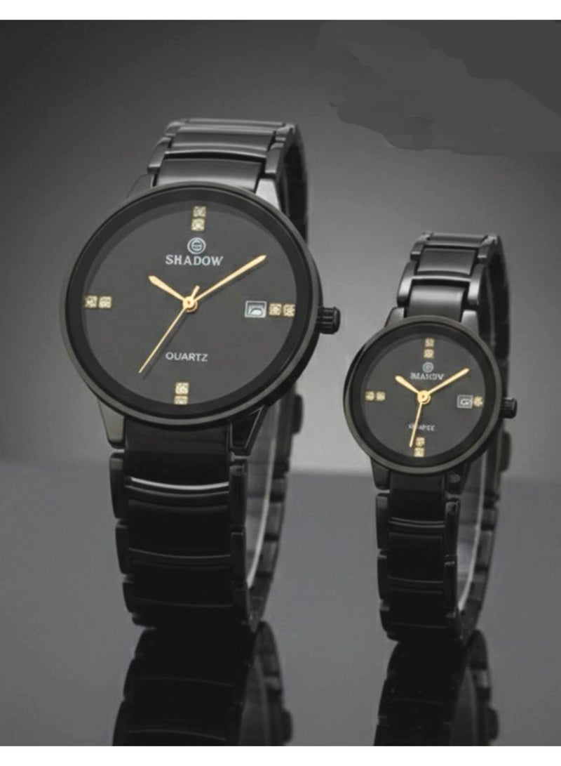 SHADOW Luxury Couple Watch Set - Premium Stainless Steel Matching Wristwatches with Date Display and Crystal Indices - Image 1
