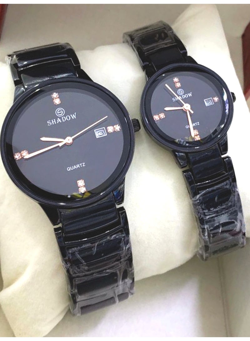 SHADOW Luxury Couple Watch Set - Premium Stainless Steel Matching Wristwatches with Date Display and Crystal Indices - Image 2