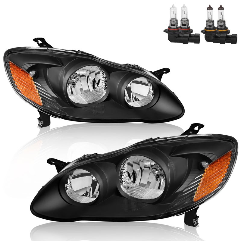KUIPERAUTO Headlights Assembly Compatible for 20032008 Toyota Corolla Halogen with Clear Lens Black Housing Amber Reflector Head Lamps Left and Right Side Set of 2 - Image 3