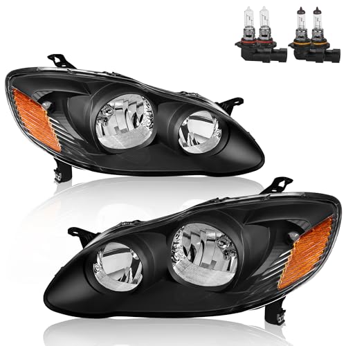 KUIPERAUTO Headlights Assembly Compatible for 20032008 Toyota Corolla Halogen with Clear Lens Black Housing Amber Reflector Head Lamps Left and Right Side Set of 2 - Image 1