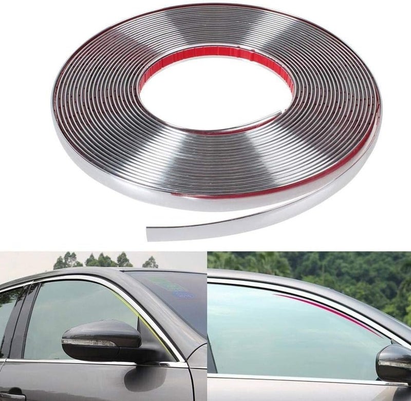 SARTE Side Window Chrome Beading Roll Custom Plated Decoration Trim Strip Line Car Door Fender Interior DIY Moulding Trimming Universal for car (10mm, 5m, Silver) - Image 1