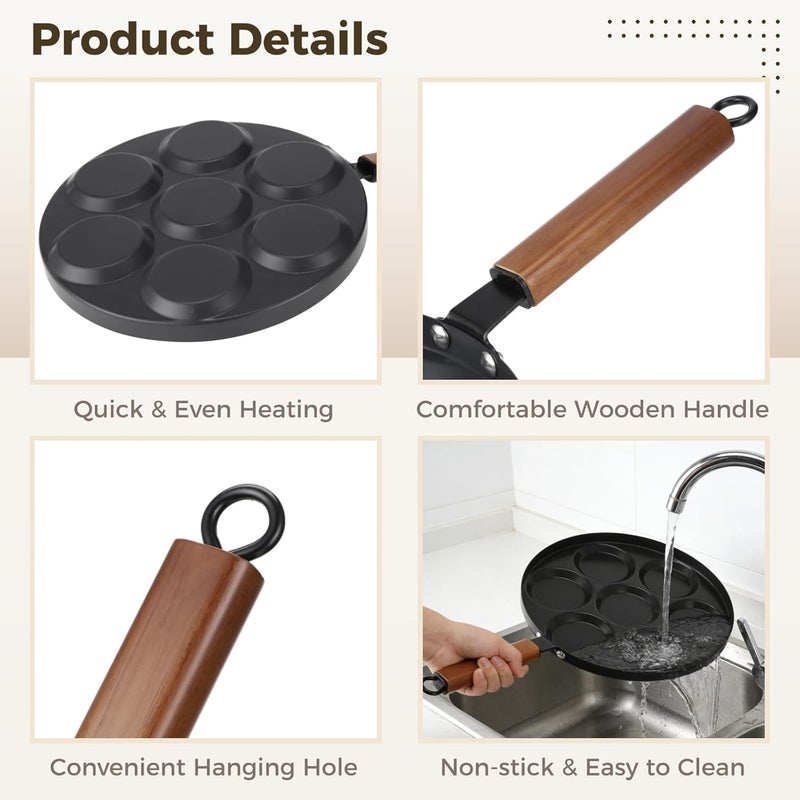 Omelet Pan, 12 In 7-Cup Nonstick Egg Frying Pan With Ceramic Coating, Brush And Spatula, Wood Handle, Compatible With All Stoves - Image 2