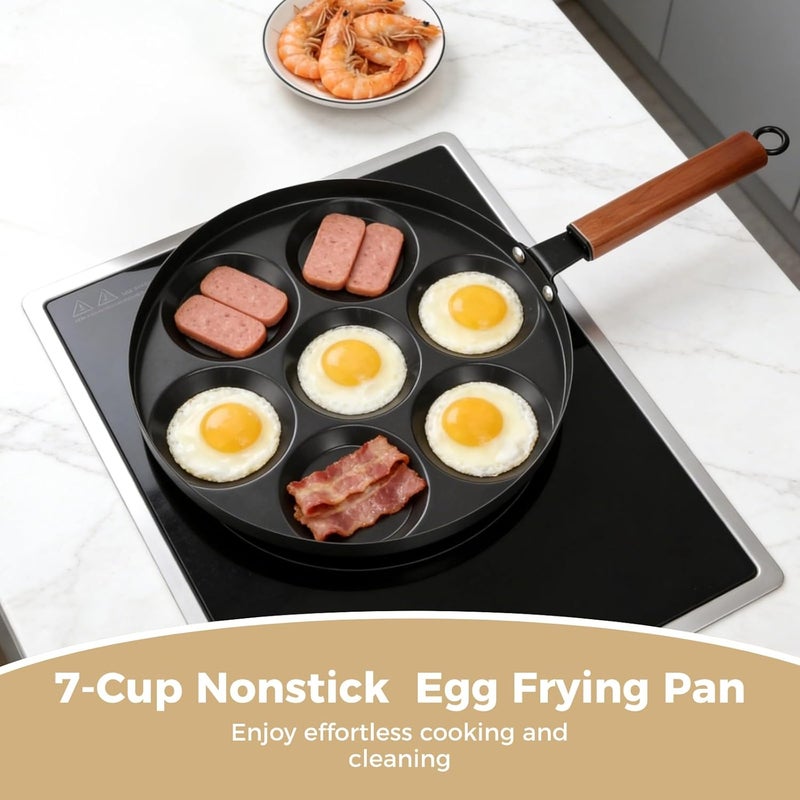 Omelet Pan, 12 In 7-Cup Nonstick Egg Frying Pan With Ceramic Coating, Brush And Spatula, Wood Handle, Compatible With All Stoves - Image 4