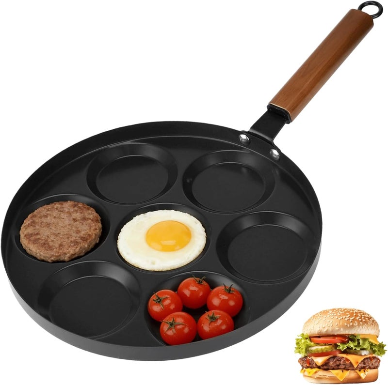 Omelet Pan, 12 In 7-Cup Nonstick Egg Frying Pan With Ceramic Coating, Brush And Spatula, Wood Handle, Compatible With All Stoves - Image 1