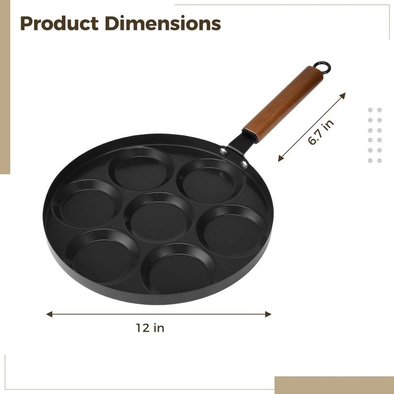 Omelet Pan, 12 In 7-Cup Nonstick Egg Frying Pan With Ceramic Coating, Brush And Spatula, Wood Handle, Compatible With All Stoves - Image 5