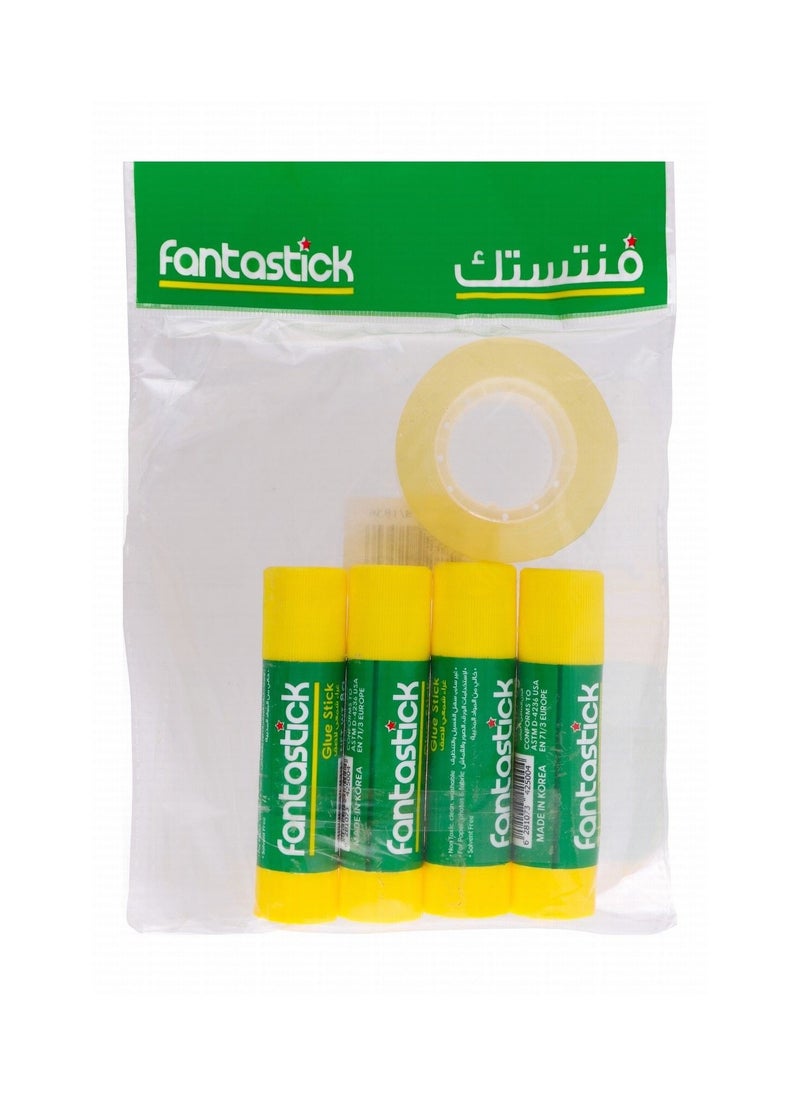 Fantastick 4-Piece Glue Stick With One Piece Clear Tape 18mm Width  - Image 1