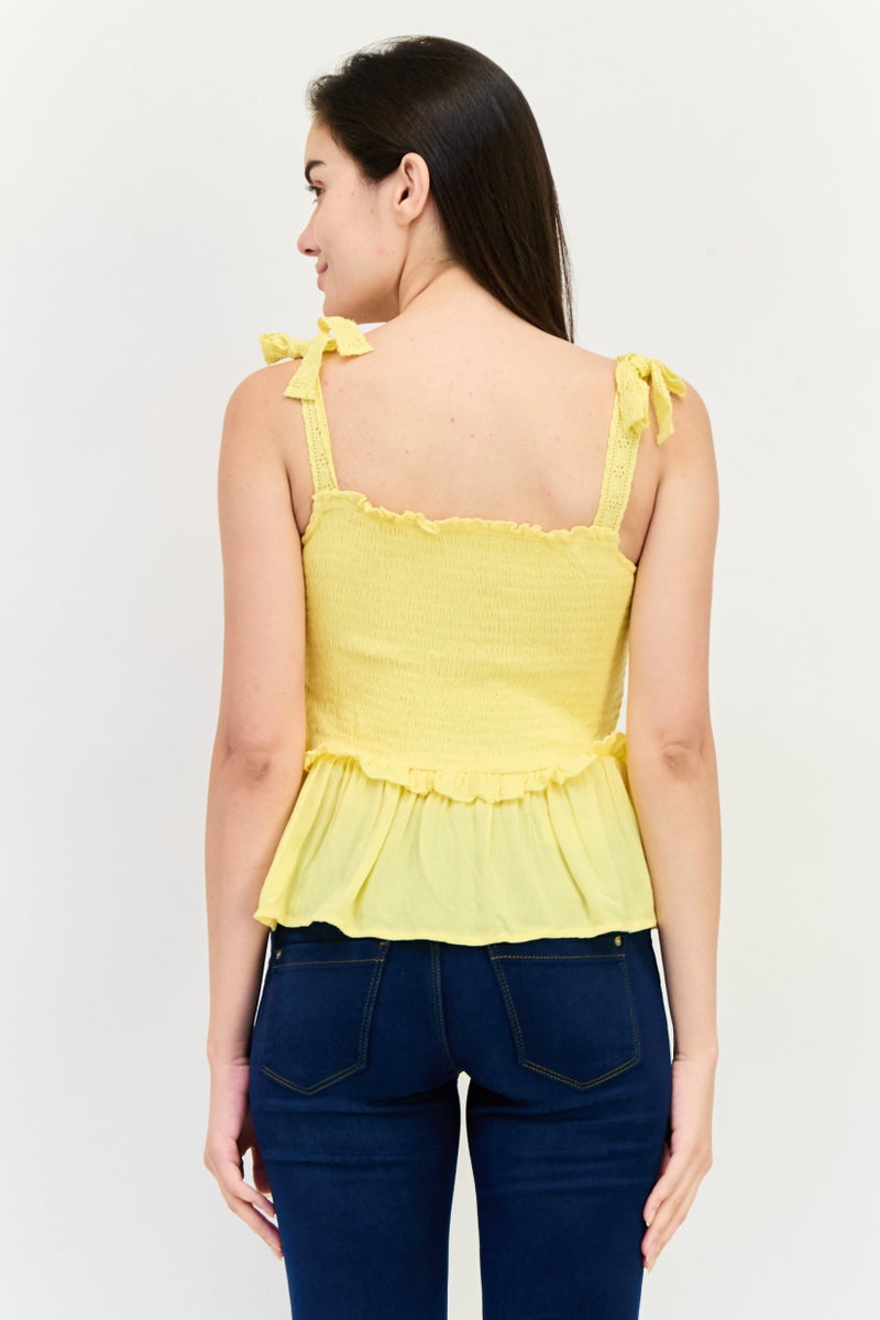 ONLY Women Square Neck Sleeveless Ribbed Tank Top, Yellow - Image 3