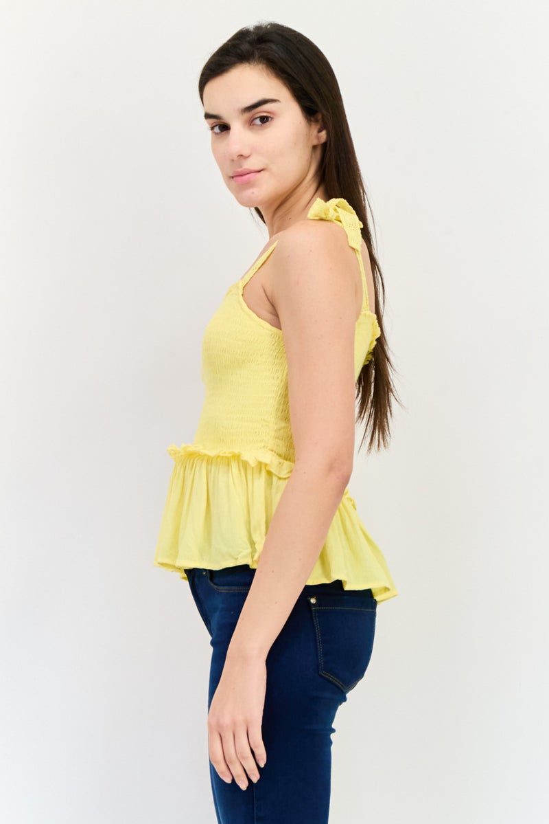 ONLY Women Square Neck Sleeveless Ribbed Tank Top, Yellow - Image 2