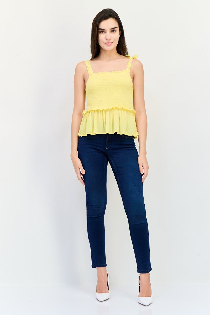 ONLY Women Square Neck Sleeveless Ribbed Tank Top, Yellow - Image 4