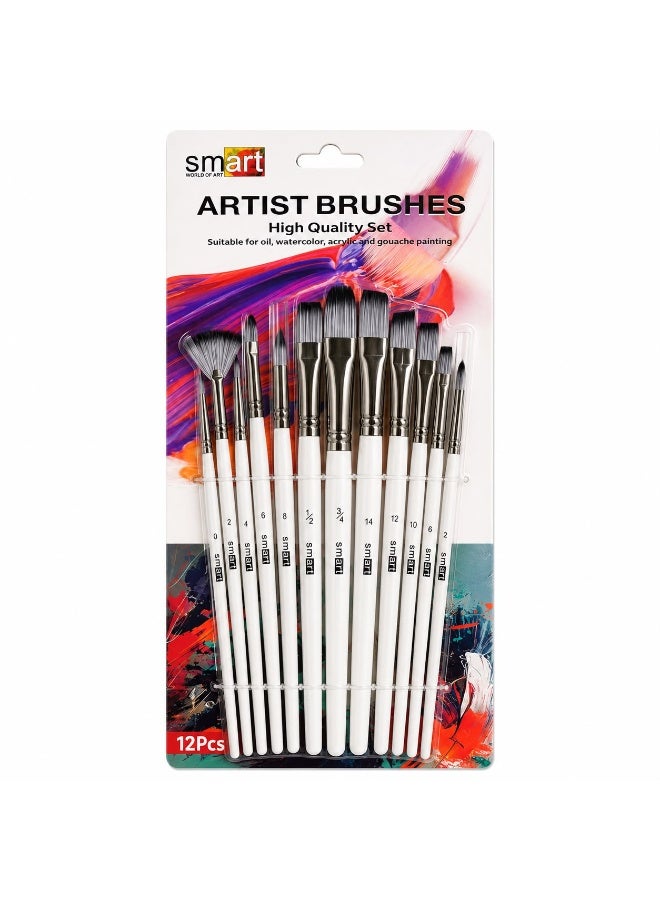 Smart paint brush set 12 pcs for oil, acrylic, gouache, watercolors painting - Image 1