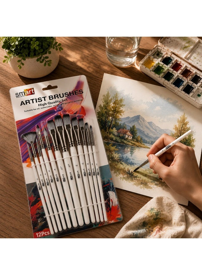 Smart paint brush set 12 pcs for oil, acrylic, gouache, watercolors painting - Image 3