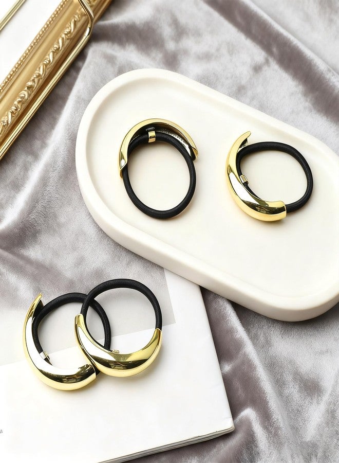 Pretwad 4 Pcs Gold Hair Cuffs - Style Elastic Gold Ponytail Cuff, Fashion Geometric Elastic Hair Ties Ponytail Holders, Elegant Hairs Cuffs for Ponytails Women Hairs Accessories - Image 5