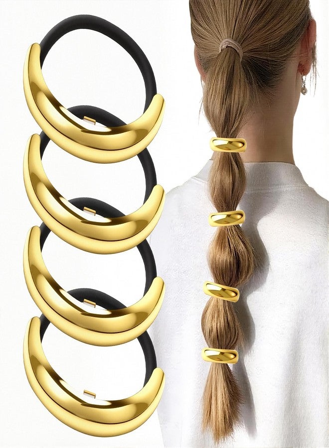 Pretwad 4 Pcs Gold Hair Cuffs - Style Elastic Gold Ponytail Cuff, Fashion Geometric Elastic Hair Ties Ponytail Holders, Elegant Hairs Cuffs for Ponytails Women Hairs Accessories - Image 1