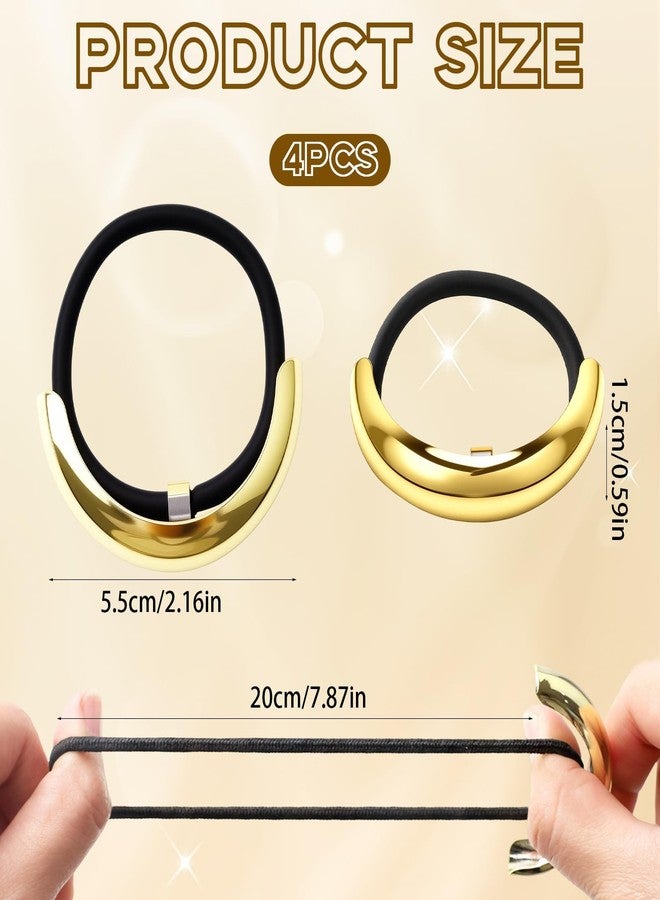 Pretwad 4 Pcs Gold Hair Cuffs - Style Elastic Gold Ponytail Cuff, Fashion Geometric Elastic Hair Ties Ponytail Holders, Elegant Hairs Cuffs for Ponytails Women Hairs Accessories - Image 2