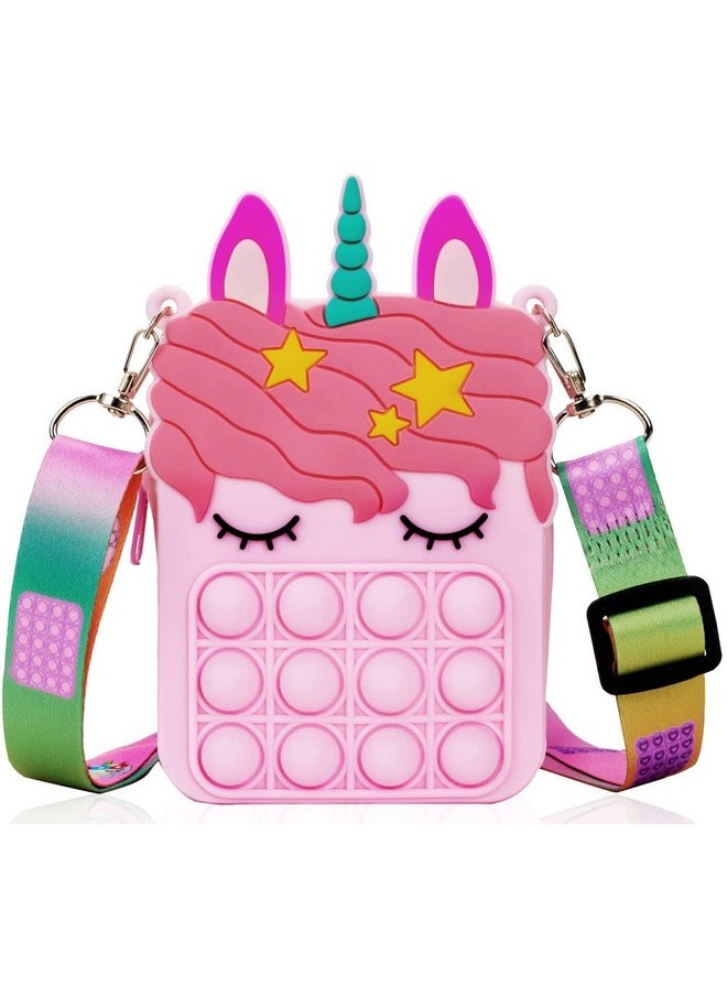 مايك أ ويش - حقائب يونيكورن من مجموعة Make A Wish® Pop it للفتيات، ألعاب فيدجيت، محفظة نسائية، محفظة للأطفال، ألعاب تخفيف التوتر، حقيبة كتف للبنات، متعددة الألوان (يونيكورن) - Image 1