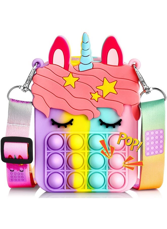 مايك أ ويش - حقائب يونيكورن من مجموعة Make A Wish® Pop it للفتيات، ألعاب فيدجيت، محفظة نسائية، محفظة للأطفال، ألعاب تخفيف التوتر، حقيبة كتف للبنات، متعددة الألوان (يونيكورن) - Image 1