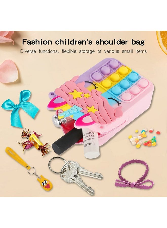 مايك أ ويش - حقائب يونيكورن من مجموعة Make A Wish® Pop it للفتيات، ألعاب فيدجيت، محفظة نسائية، محفظة للأطفال، ألعاب تخفيف التوتر، حقيبة كتف للبنات، متعددة الألوان (يونيكورن) - Image 1