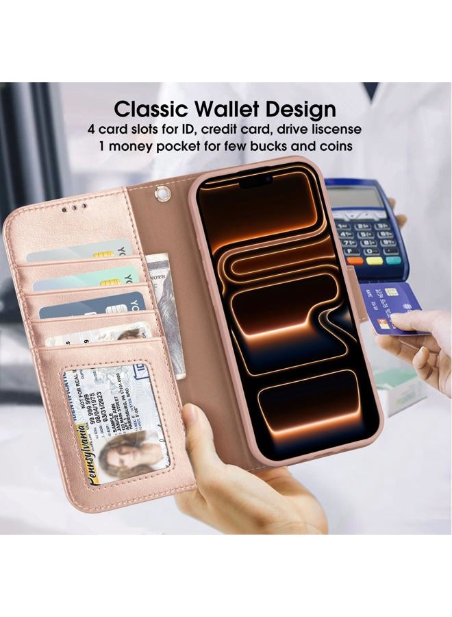 Arae Compatible with iPhone 17 Pro Max Case Wallet with Card Holder, Wristlet Strap Wallet Flip Cover for iPhone 17 Pro Max 6.9 inch Men/Women, RFID Blocking, Kickstand, Rose Gold - Image 3