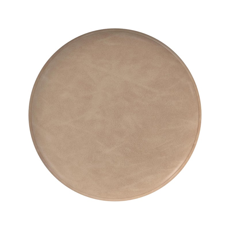 HomePop Upholstered Faux Leather Round Ottoman (No Lid, Seat Only) | HomePop Home DÃ©cor | Round Pouf Foot Rest â€“ Sand Faux Leather - Image 2