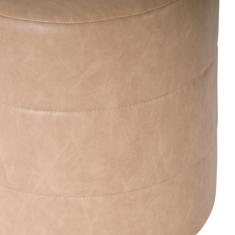 HomePop Upholstered Faux Leather Round Ottoman (No Lid, Seat Only) | HomePop Home DÃ©cor | Round Pouf Foot Rest â€“ Sand Faux Leather - Image 3