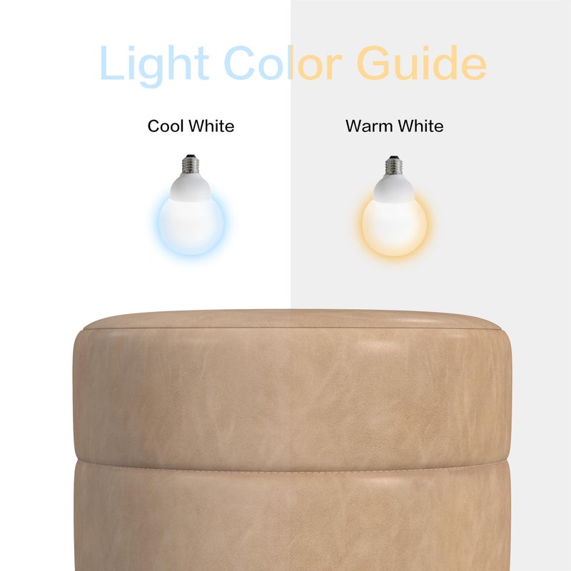 HomePop Upholstered Faux Leather Round Ottoman (No Lid, Seat Only) | HomePop Home DÃ©cor | Round Pouf Foot Rest â€“ Sand Faux Leather - Image 5