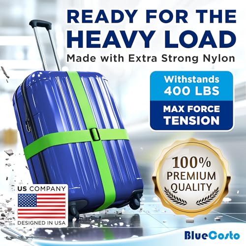 BlueCosto Luggage Straps for Suitcases - TSA Approved - Green, 4 PK - Premium Nylon Belts for Suitcase, Briefcase & Travel Bag - Adjustable Strap Length 46" - 78" - Image 2