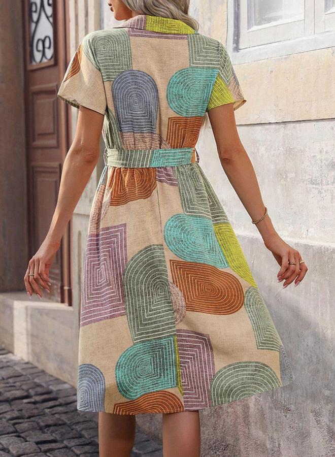 Take Two Geometric Print Belted A-Line Mini Dress - Image 2