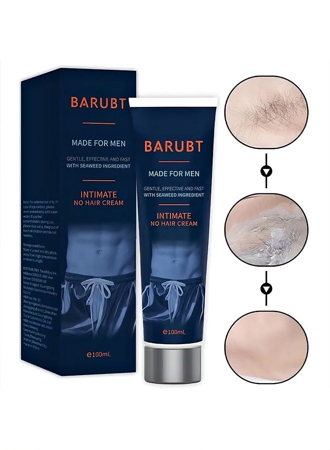 BARUBT No Hair Crew Intimate/Private At Home Hair Removal Cream For Men, Painless, Flawless, Soothing Depilatory For Unwanted Coarse Male Body Hair, 100ml - Image 1