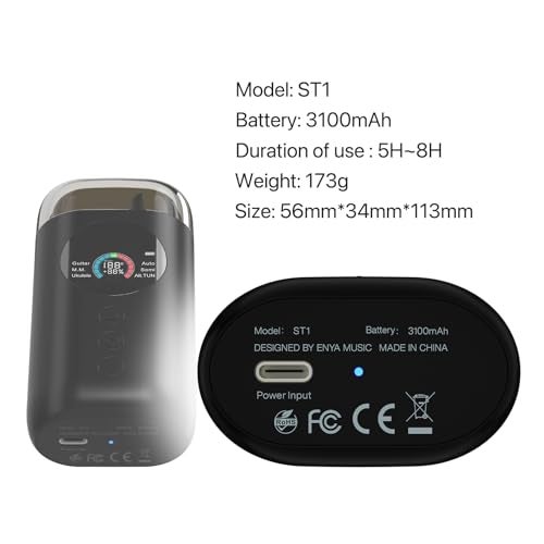 Enya Smart Automatic Guitar Tuner, Full-color LCD Screen - Metronome & String Winder - For Electric Guitars, Acoustic Guitars, Ukulele, Black - Image 2