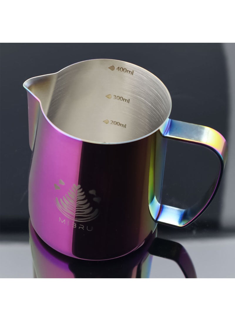 ميبرو بتشر حليب مع مقياس لتحضير القهوة و الكابتشينو وتبخير احترافي إبريق لصنع رغوة الحليب من الستانلس ستيل زهري 400 مل - Image 4