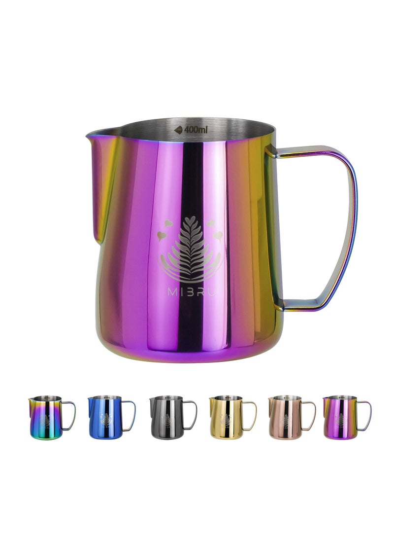 ميبرو بتشر حليب مع مقياس لتحضير القهوة و الكابتشينو وتبخير احترافي إبريق لصنع رغوة الحليب من الستانلس ستيل زهري 400 مل - Image 1