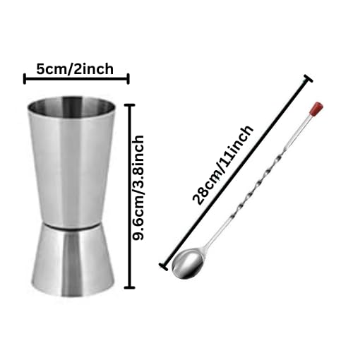 Olrada Stainless Steel Cocktail Bartender Kit - Shaker, Mixing Spoon, Ice Tong, Jigger Set of 4 (Silver) - Image 3