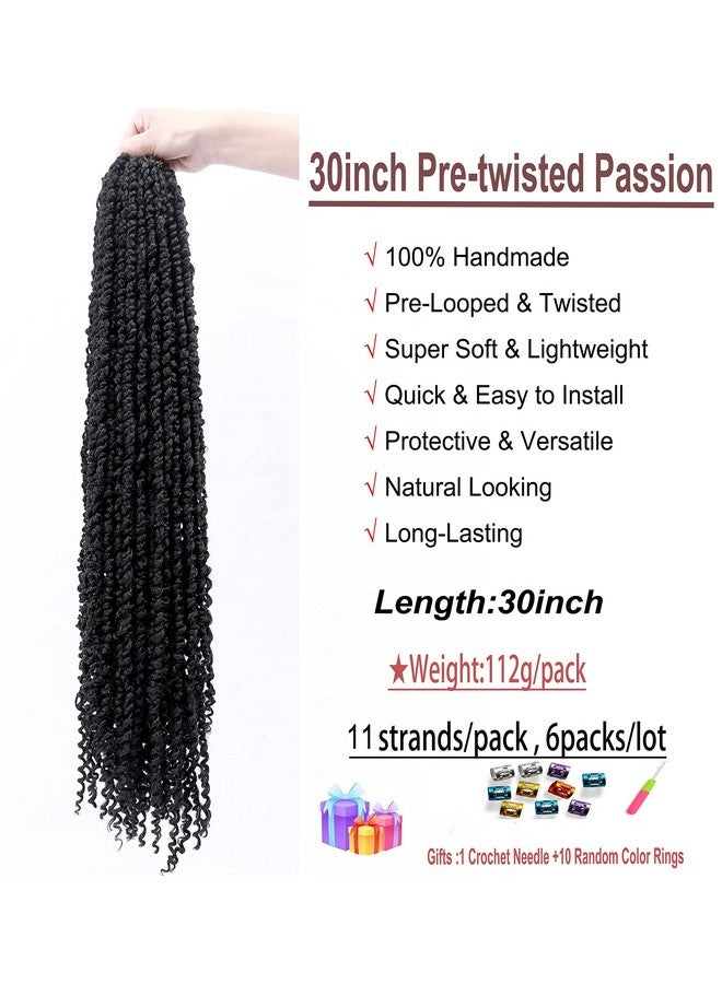 Flagship Passion Twist Hair 30 Inch Pretwisted Long Crochet Pre Looped Bohemian Curly End For Black Women Water Wave Braids Extensions (1B/30Inch/ 6Packs) - Image 3