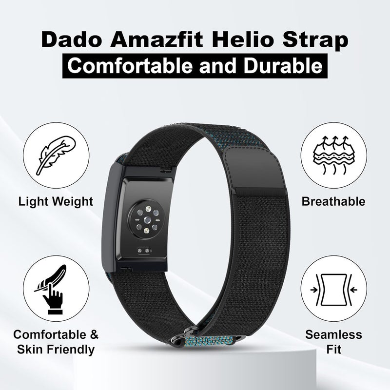 دادو حزام بديل من النايلون ، متوافق مع سوار Amazfit Helio – سوار رياضي قابل للتعديل وجيد التهوية لتتبع اللياقة البدنية، مريح للارتداء طوال اليوم - Image 2