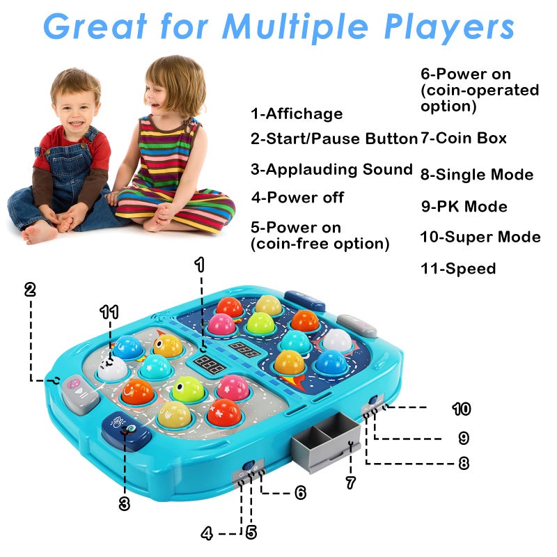 Pafolo Whack Game Mole, Game 3+ Year Old, 3 Year Old Boy, 4 Year Old Toy, Gift for 3 Year Old, 11x15in Larger 2-Players Whack Toy with 5 Modes, 9 Speeds, 54 Levels, Light&Sounds, Birthday Gift for Todders - Image 5