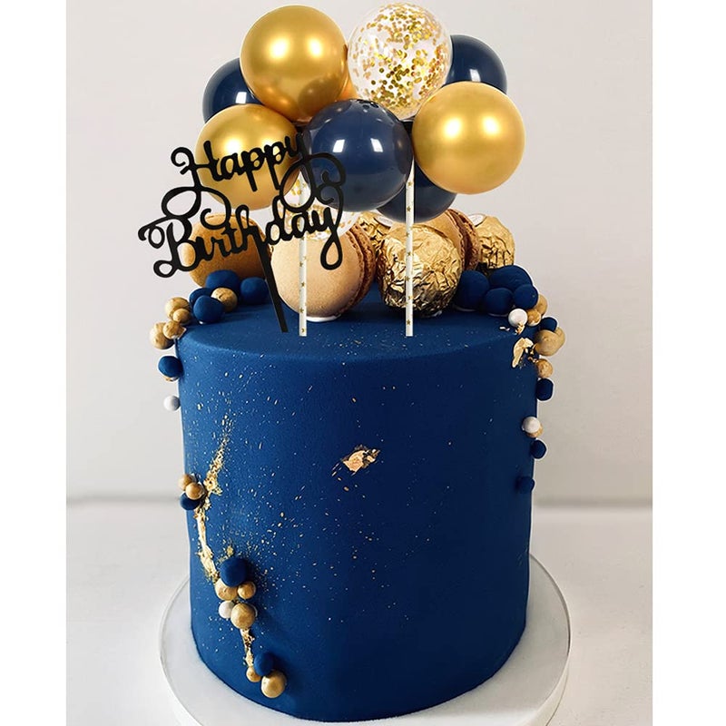 BEISHIDA Happy Birthday Cupcake Toppers - Navy Gold Mini Balloon Cloud Birthday Cake Decorations for Boys Men Party Decorations - Image 5