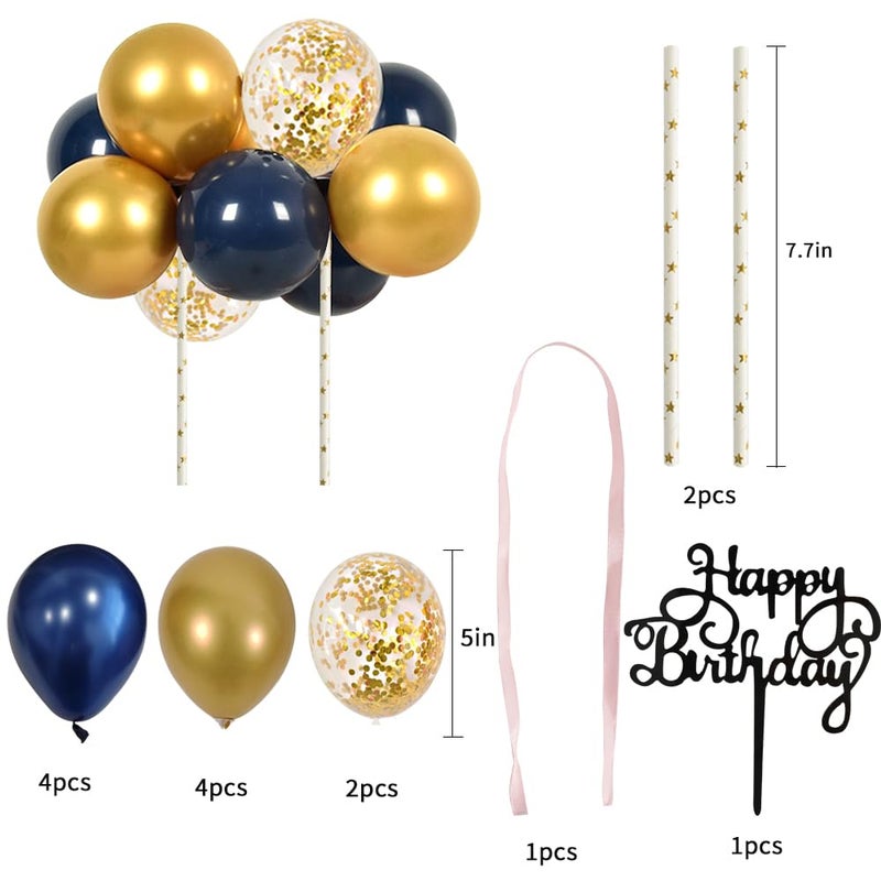 BEISHIDA Happy Birthday Cupcake Toppers - Navy Gold Mini Balloon Cloud Birthday Cake Decorations for Boys Men Party Decorations - Image 2
