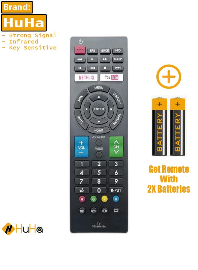 HuHa New Replacement Remote Control, Remote Control Fit, Universal Remote Control Compatible with Sharp Smart LED/LCD/Ultra HD Model: GB234WJSA (Netflix & YouTube Function) (Black)  - Image 1