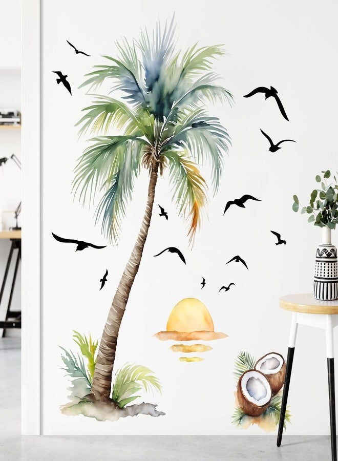 Supzone Palm Tree Wall Decals Tropical Spring Summer Plant Sunset Boho Beach Wall Stickers Peel and Stick Wall Art Decor for Baby Nursery Classroom Living Room Bedroom Office Gifts for Mom - Image 4