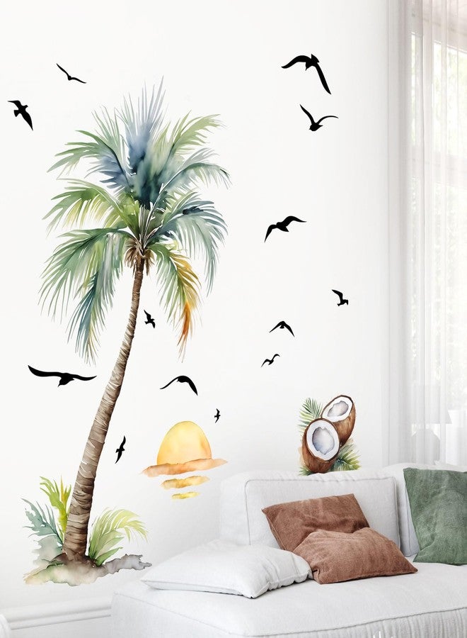 Supzone Palm Tree Wall Decals Tropical Spring Summer Plant Sunset Boho Beach Wall Stickers Peel and Stick Wall Art Decor for Baby Nursery Classroom Living Room Bedroom Office Gifts for Mom - Image 2